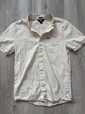 Volcom Cream Short-Sleeve Button-Down Shirt with Micro Cross Print